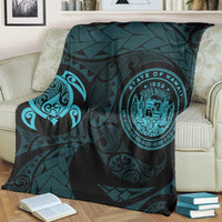 Hawaiian Coat Of Arms Turtle Polynesian Premium Blankets Blue AH - Polynesian Pride