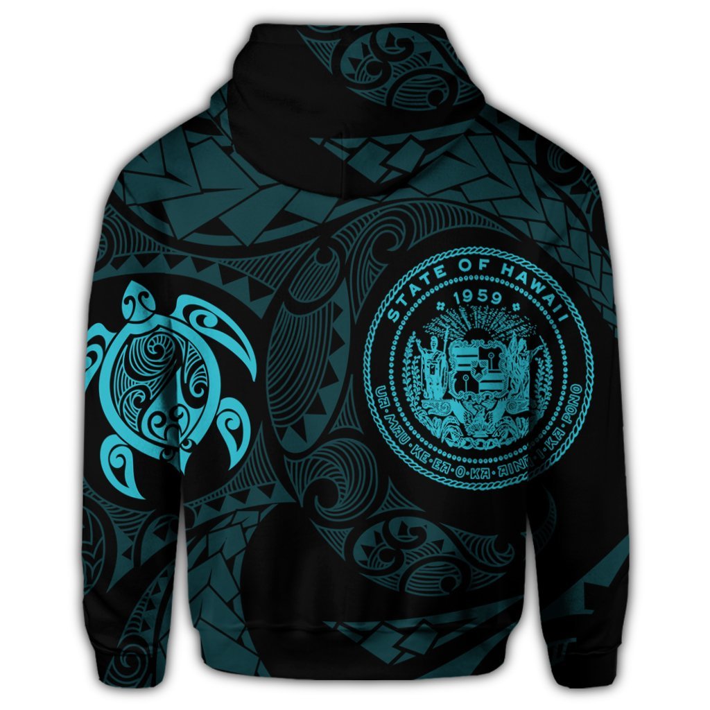 Hawaiian Coat of Arms Turtle Polynesian Hoodie Blue - Polynesian Pride