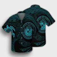 Hawaiian Coat Of Arms Turtle Polynesian Hawaiian Shirt Blue AH - Polynesian Pride