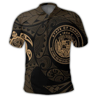 Hawaiian Coat Of Arms Turtle Polynesian Polo Shirt Gold - Polynesian Pride