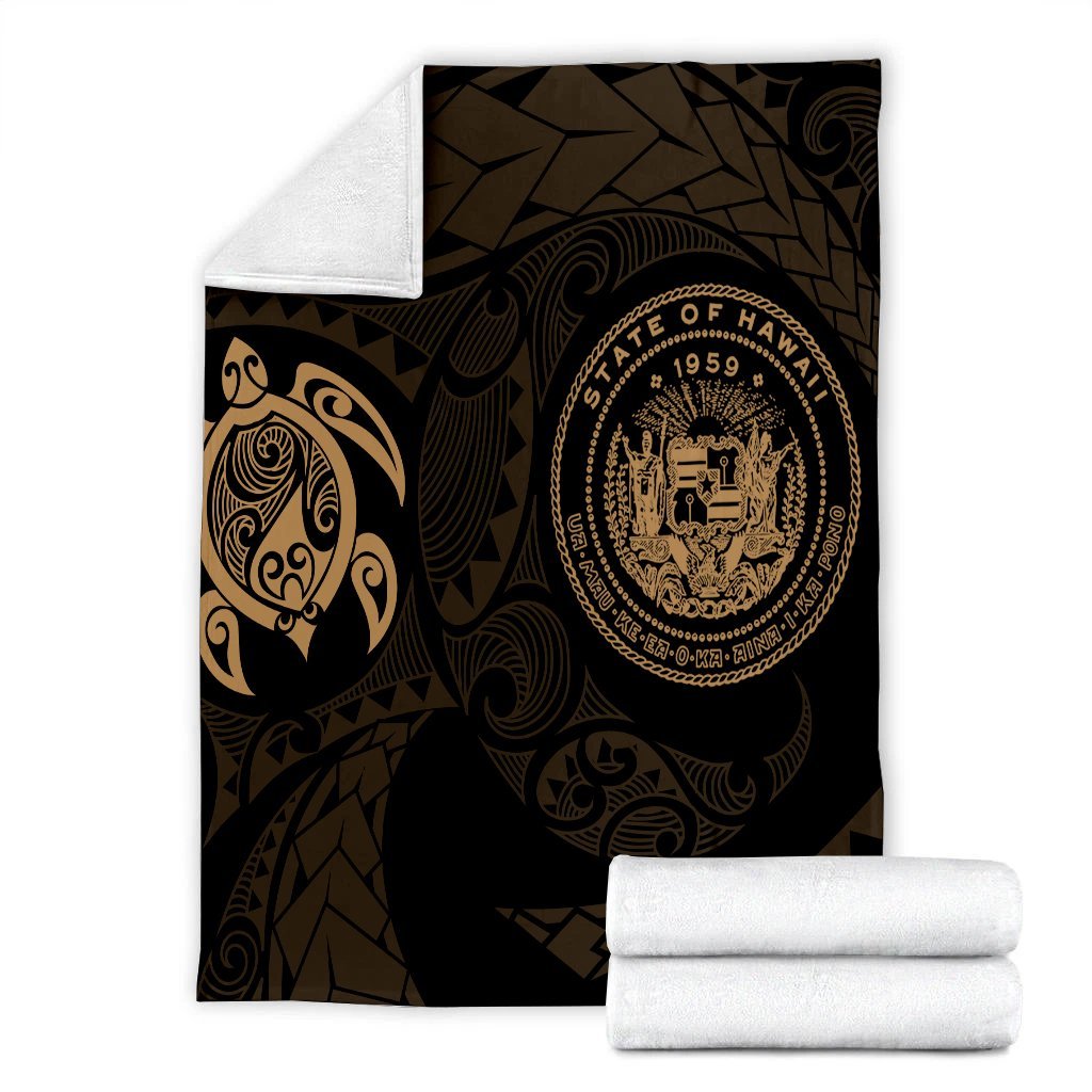 Hawaiian Coat Of Arms Turtle Polynesian Premium Blankets Gold AH - Polynesian Pride