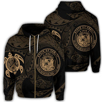 Hawaiian Coat of Arms Turtle Polynesian Zip Hoodie Gold Unisex Art - Polynesian Pride
