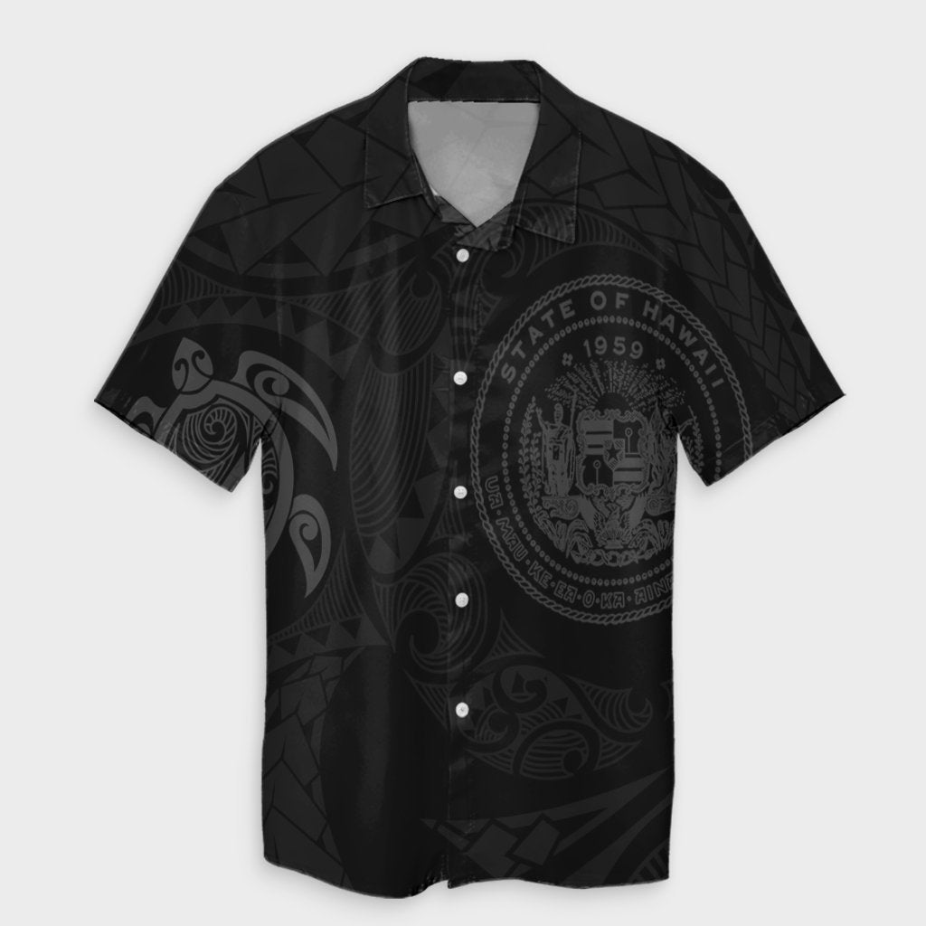 Hawaiian Coat Of Arms Turtle Polynesian Hawaiian Shirt Gray AH Unisex Black - Polynesian Pride