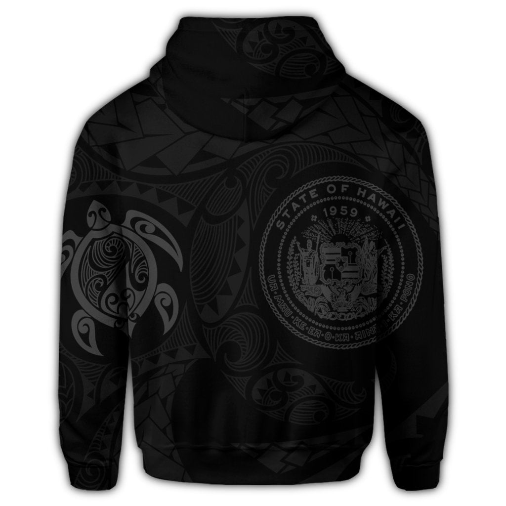 Hawaiian Coat of Arms Turtle Polynesian Zip Hoodie Gray - Polynesian Pride