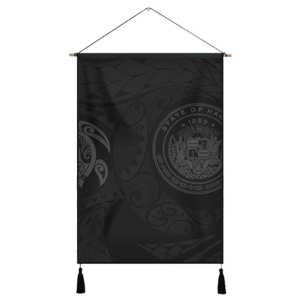 Hawaiian Coat Of Arms Turtle Polynesian Hanging Poster Gray AH Hanging Poster Cotton And Linen - Polynesian Pride