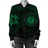 Hawaiian Coat Of Arms Turtle Polynesian Bomber Jacket Green AH - Polynesian Pride