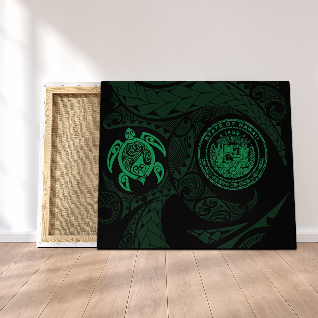 Hawaiian Coat Of Arms Turtle Polynesian Canvas Green AH Canvas Poly-cotton - Polynesian Pride