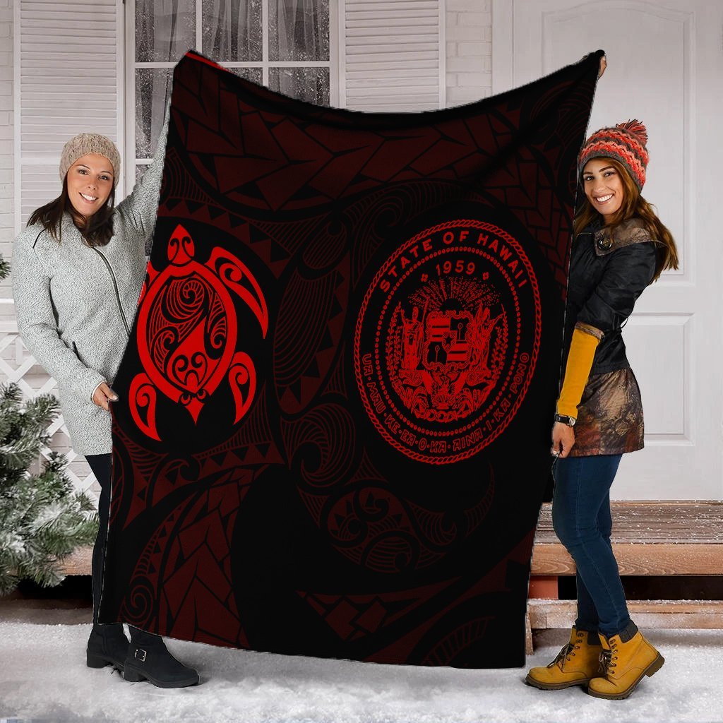 Hawaiian Coat Of Arms Turtle Polynesian Premium Blankets Red AH - Polynesian Pride