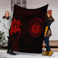 Hawaiian Coat Of Arms Turtle Polynesian Premium Blankets Red AH - Polynesian Pride