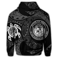 Hawaiian Coat of Arms Turtle Polynesian Zip Hoodie White - Polynesian Pride