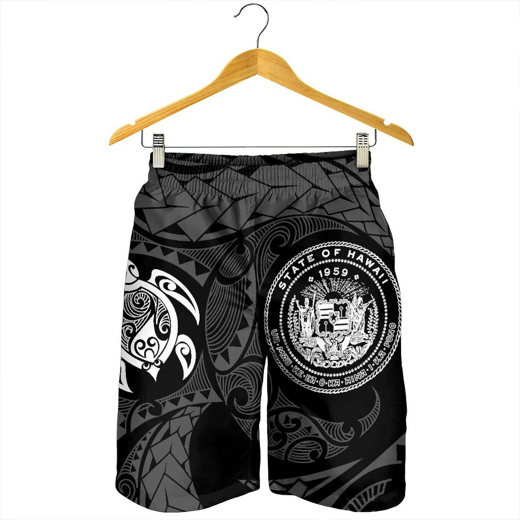 Hawaiian Coat Of Arms Turtle Polynesian Men's Shorts White AH - Polynesian Pride