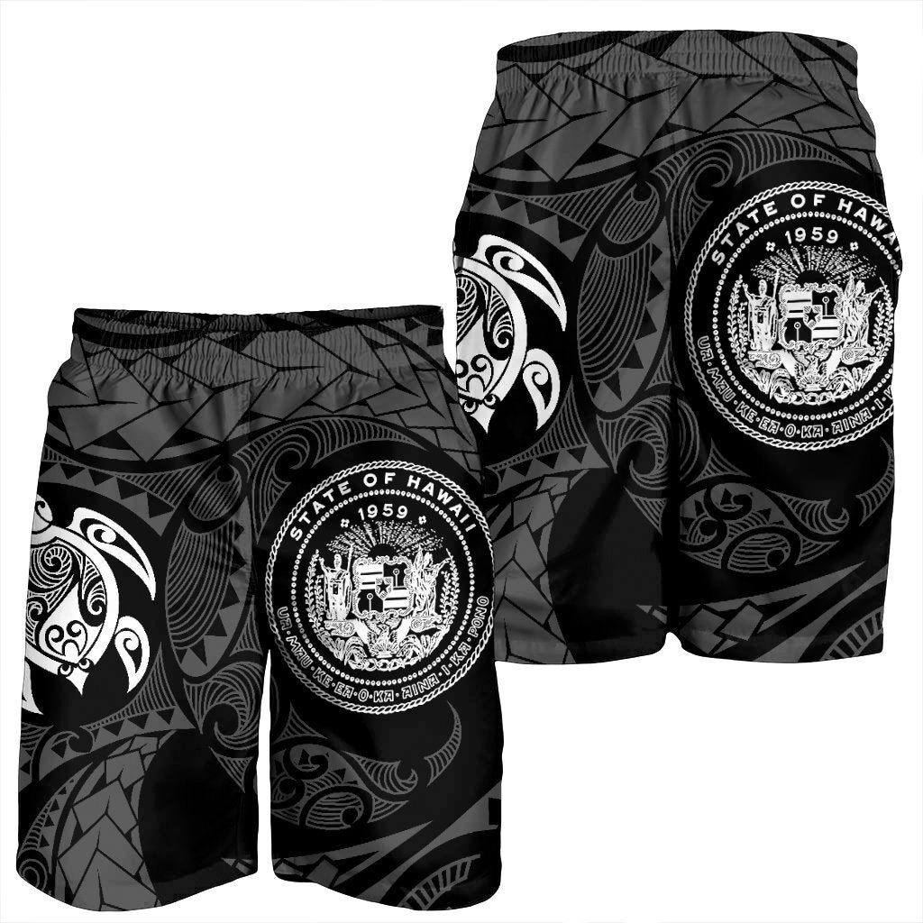 Hawaiian Coat Of Arms Turtle Polynesian Men's Shorts White AH - Polynesian Pride