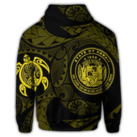Hawaiian Coat of Arms Turtle Polynesian Zip Hoodie Yellow - Polynesian Pride