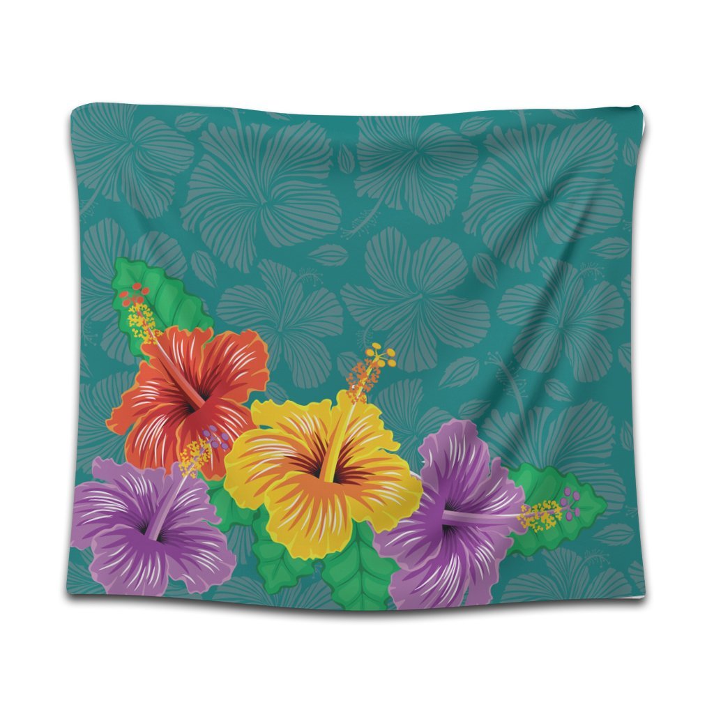 Hawaiian Colorful Hibiscus Polynesian Tapestry - AH Wall Tapestry Black - Polynesian Pride