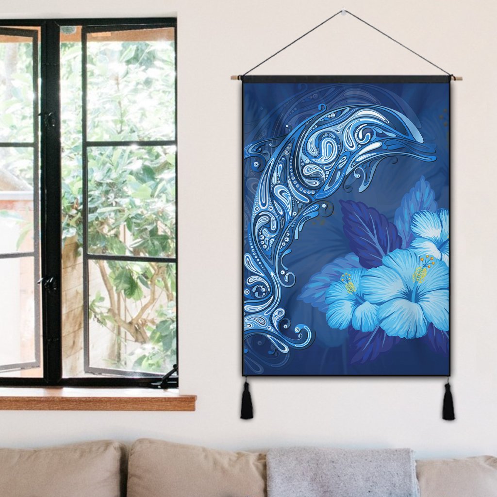 Hawaiian Dolphin Hibiscus Tropic Blue Polynesian Hanging Poster - AH - Polynesian Pride