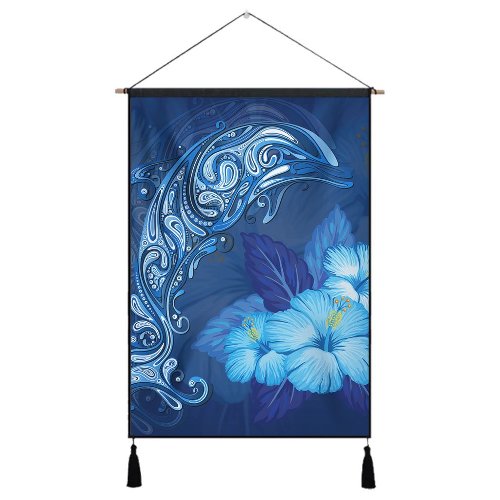 Hawaiian Dolphin Hibiscus Tropic Blue Polynesian Hanging Poster - AH Hanging Poster Cotton And Linen - Polynesian Pride
