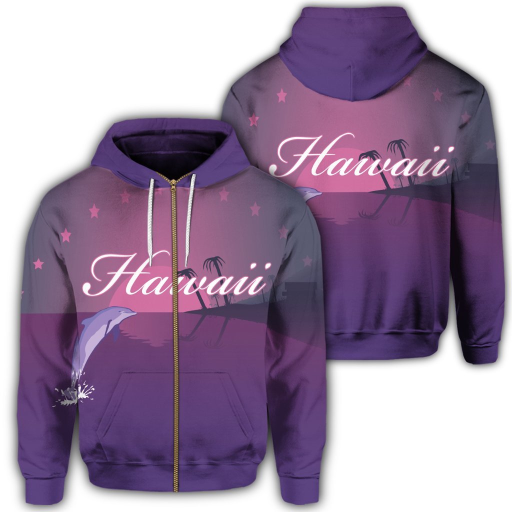 Hawaiian Dolphin Violet Polynesian Zip Hoodie Unisex Art - Polynesian Pride