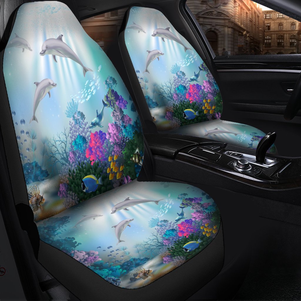 Hawaiian Dolphins Play The Ocean Polynesian Car Seat Covers - AH - Polynesian Pride