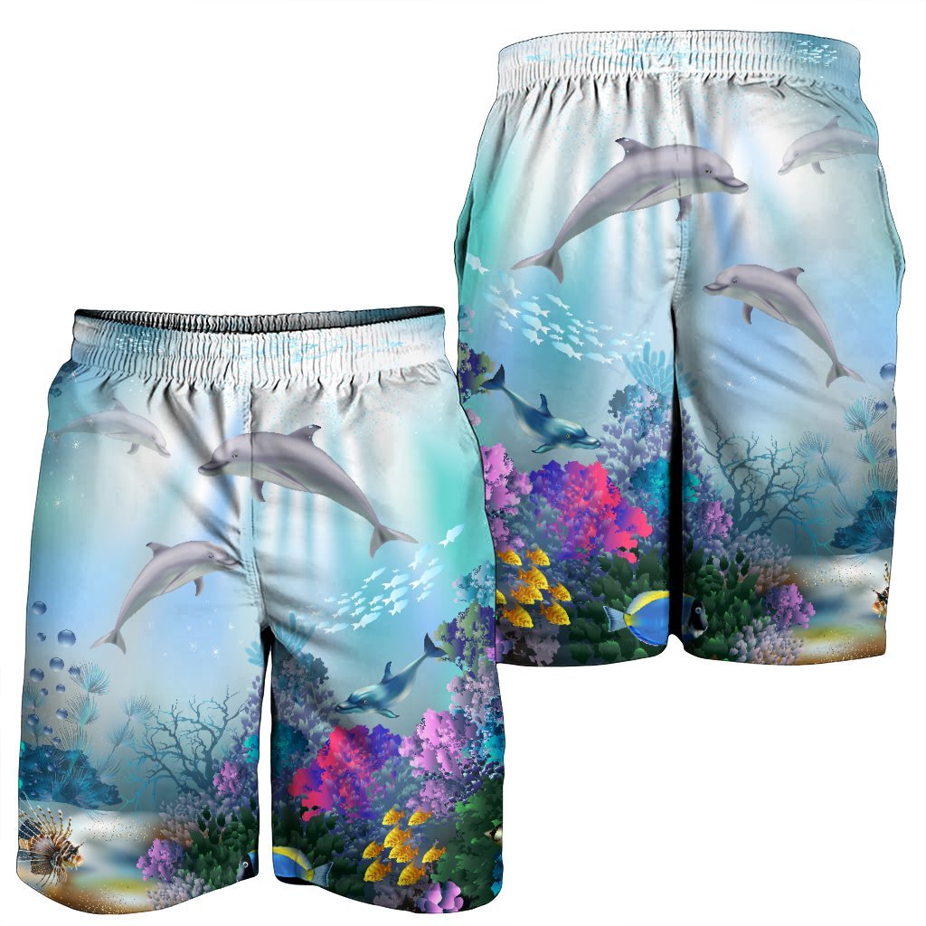Hawaiian Dolphins Play The Ocean Polynesian Men's Shorts - AH - Polynesian Pride