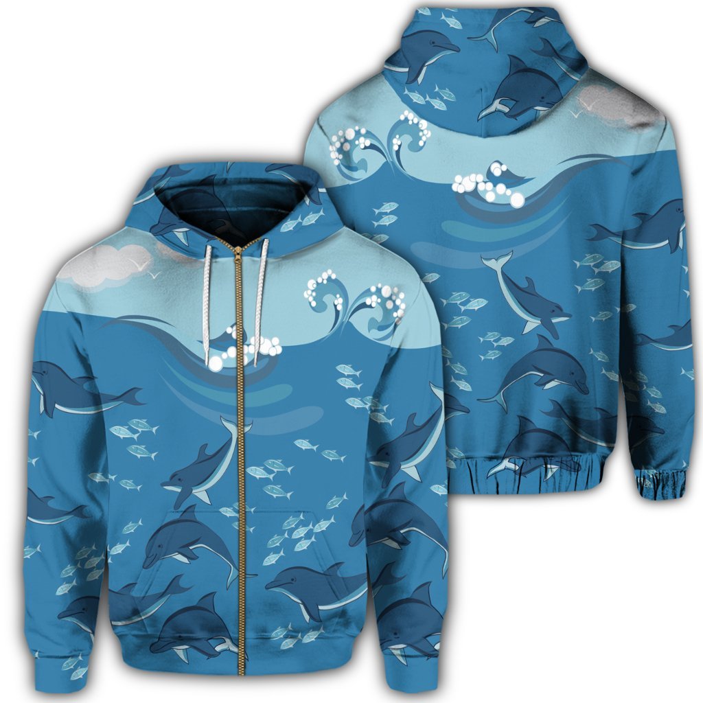 Hawaiian Dolphins Polynesian Zip Hoodie Unisex Art - Polynesian Pride