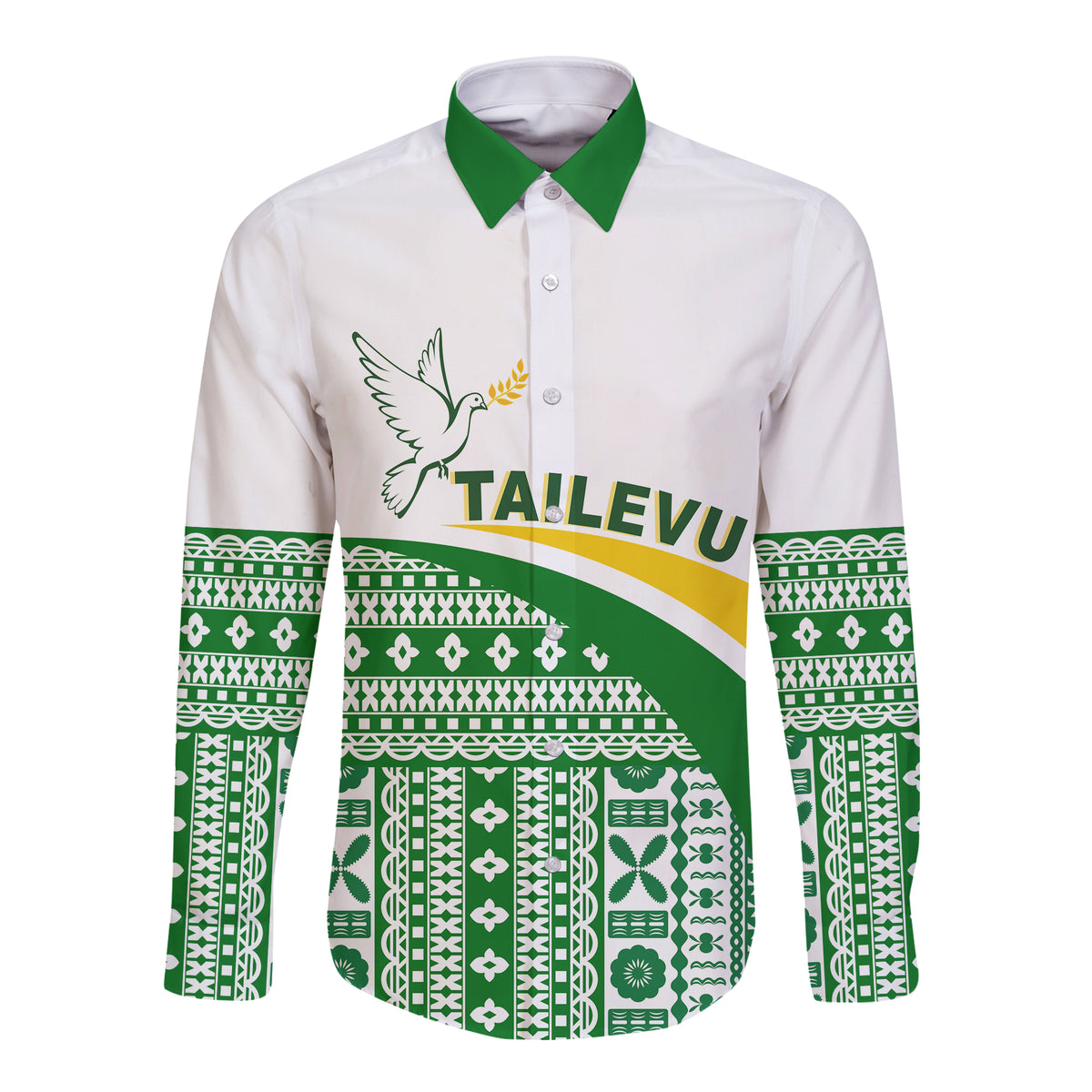 (Custom Text and Number) Tailevu Rugby Hawaii Long Sleeve Button Shirt Fiji Rugby Tapa Pattern White LT13 - Polynesian Pride