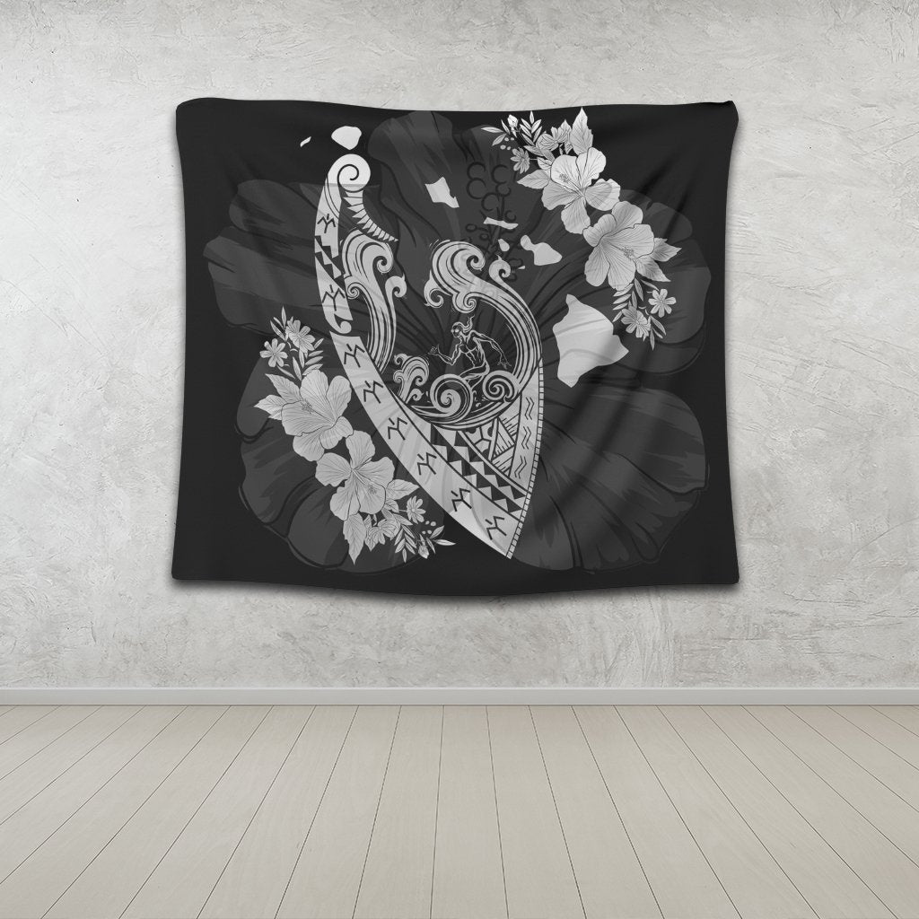 Hawaiian Fish Hook Hibiscus Banzai Surfing Polynesian Tapestry - AH - Polynesian Pride