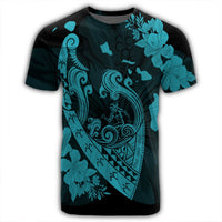 Hawaiian Fish Hook Hibiscus Banzai Surfing Polynesian T Shirt Blue - Polynesian Pride