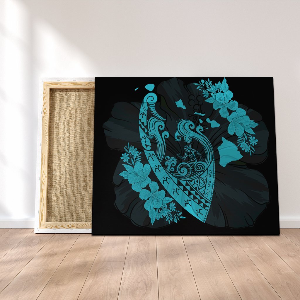 Hawaiian Fish Hook Hibiscus Banzai Surfing Polynesian Canvas Blue - AH Canvas Poly-cotton - Polynesian Pride