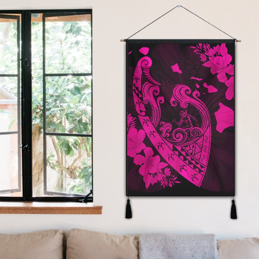 Hawaiian Fish Hook Hibiscus Banzai Surfing Polynesian Hanging Poster Pink - AH - Polynesian Pride