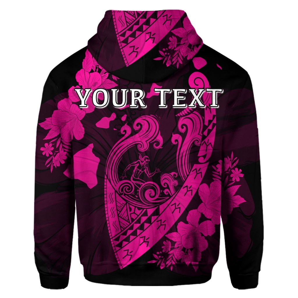Custom Hawaiian Fish Hook Hibiscus Banzai Surfing Polynesian Hoodie Pink - Polynesian Pride