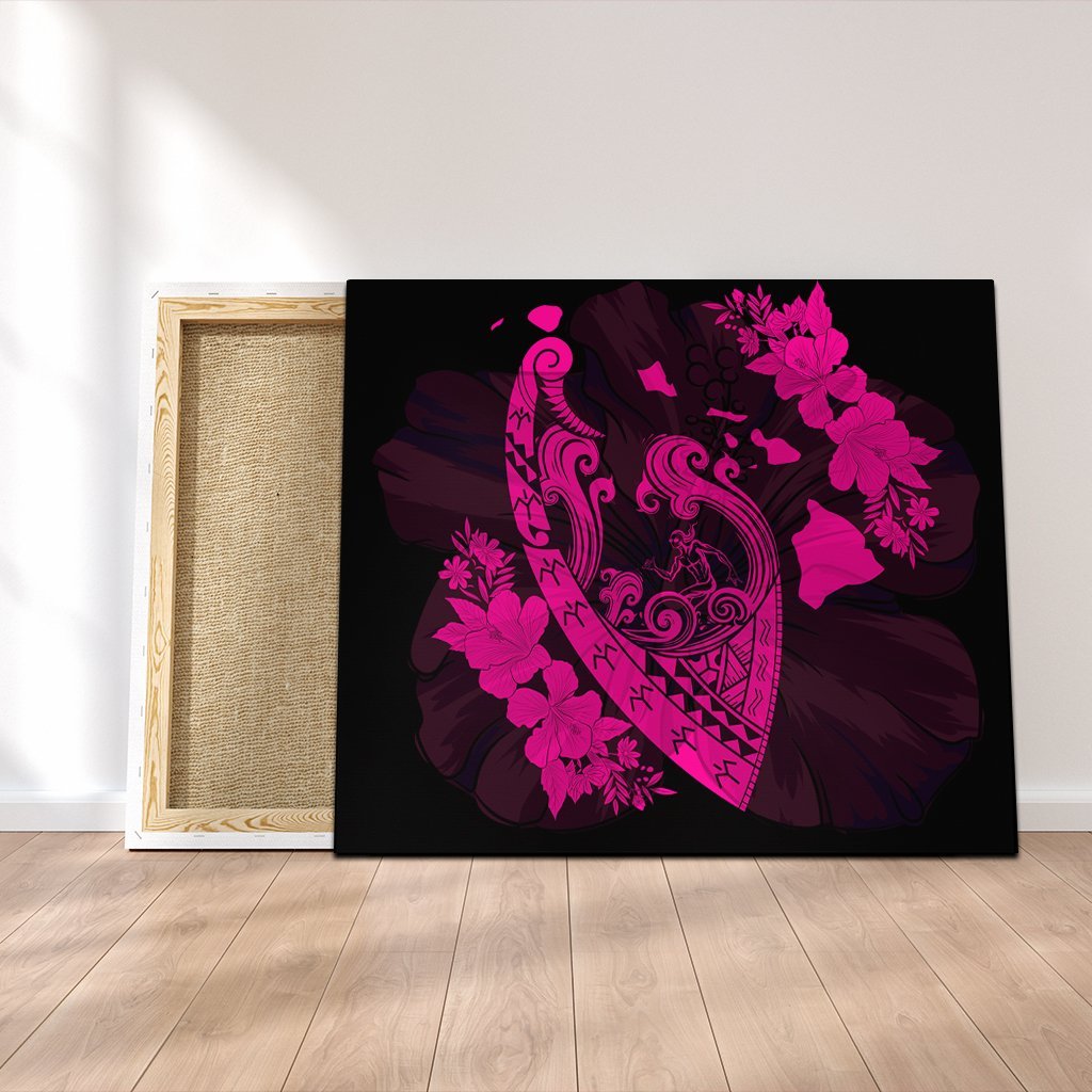 Hawaiian Fish Hook Hibiscus Banzai Surfing Polynesian Canvas Pink - AH Canvas Poly-cotton - Polynesian Pride
