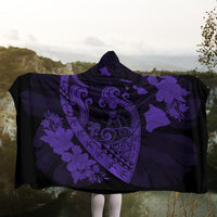 Hawaiian Fish Hook Hibiscus Banzai Surfing Polynesian Hooded Blanket Purple - AH - Polynesian Pride