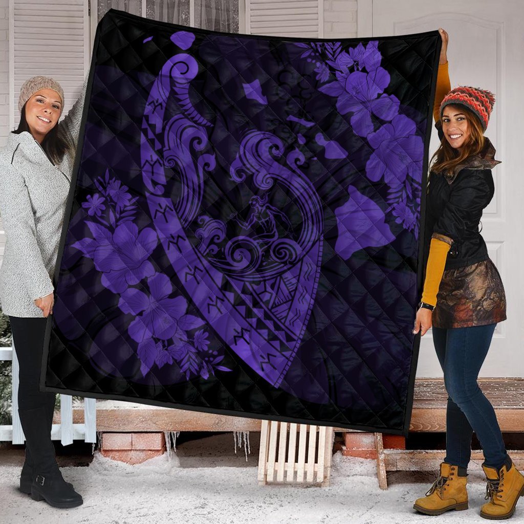 Hawaiian Fish Hook Hibiscus Banzai Surfing Polynesian Premium Quilts Purple - AH - Polynesian Pride