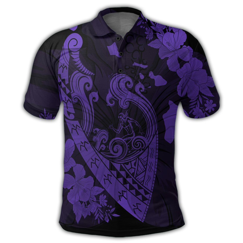 Hawaiian Fish Hook Hibiscus Banzai Surfing Polynesian Polo Shirt Purple - Polynesian Pride