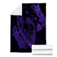 Hawaiian Fish Hook Hibiscus Banzai Surfing Polynesian Premium Blankets Purple - AH - Polynesian Pride