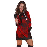 Hawaiian Fish Hook Hibiscus Banzai Surfing Polynesian Hoodie Dress Red - AH - Polynesian Pride