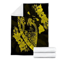Hawaiian Fish Hook Hibiscus Banzai Surfing Polynesian Premium Blankets Yellow - AH - Polynesian Pride
