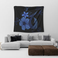 Hawaiian Fish Hook Hibiscus Plumeria Polynesian Tapestry - Blue - AH - Polynesian Pride