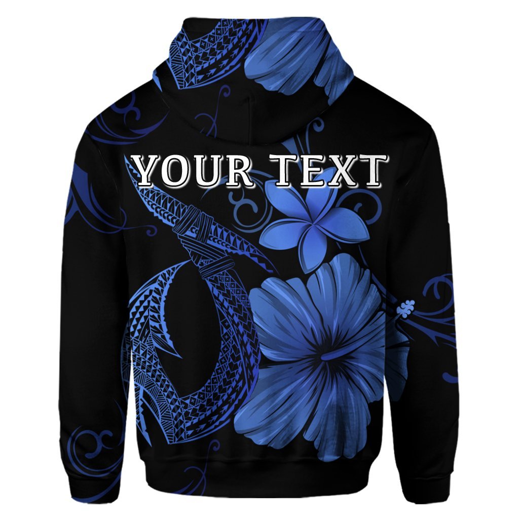 Custom Hawaiian Fish Hook Hibiscus Plumeria Polynesian Hoodie Blue - Polynesian Pride