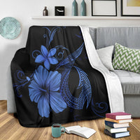 Hawaiian Fish Hook Hibiscus Plumeria Polynesian Premium Blankets - Blue - AH - Polynesian Pride