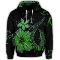 Hawaiian Fish Hook Hibiscus Plumeria Polynesian Hoodie Green - Polynesian Pride