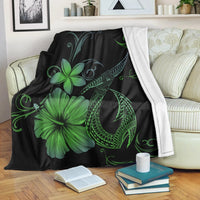 Hawaiian Fish Hook Hibiscus Plumeria Polynesian Premium Blankets - Green - AH White - Polynesian Pride