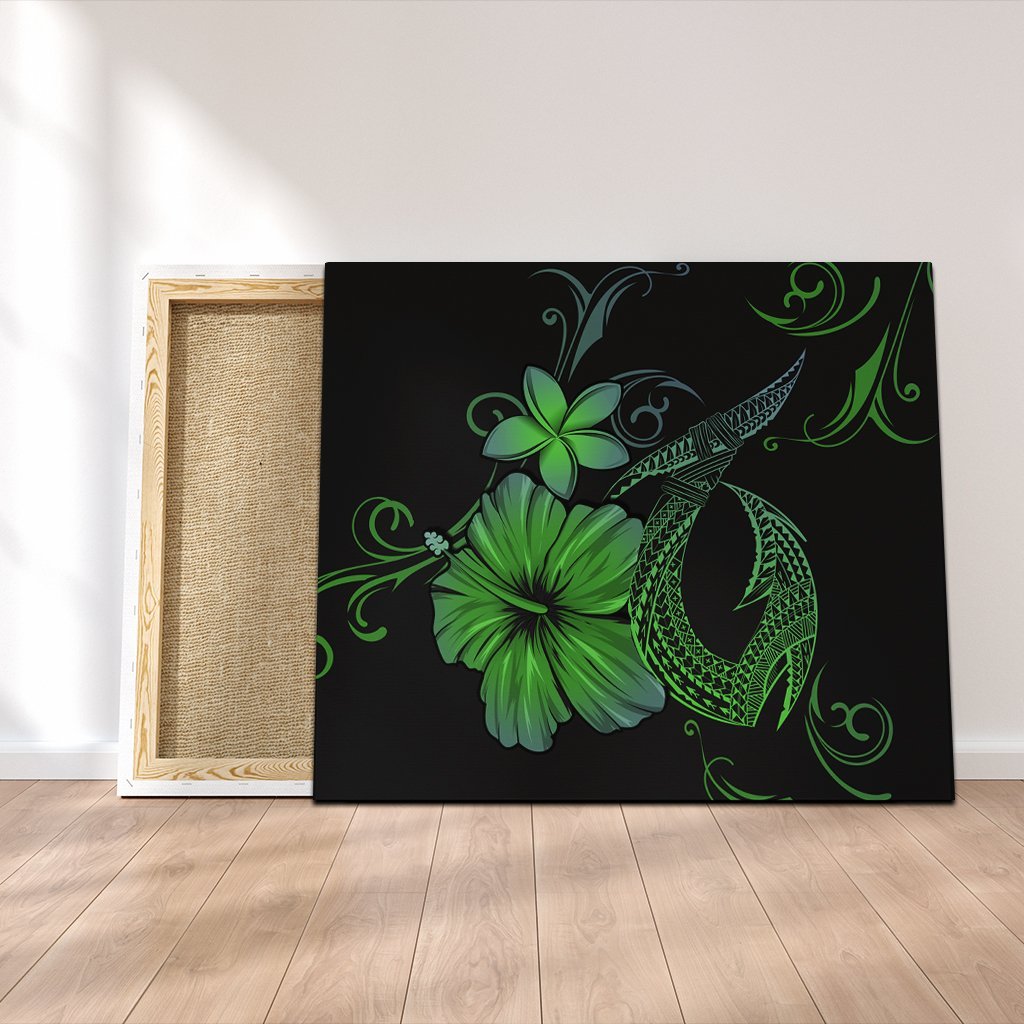 Hawaiian Fish Hook Hibiscus Plumeria Polynesian Canvas - Green - AH Canvas Poly-cotton - Polynesian Pride