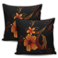 Hawaiian Fish Hook Hibiscus Plumeria Polynesian Pillow Covers - Orange - AH - Polynesian Pride
