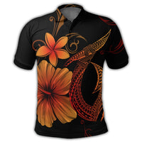 Hawaiian Fish Hook Hibiscus Plumeria Polynesian Polo Shirt Orange - Polynesian Pride