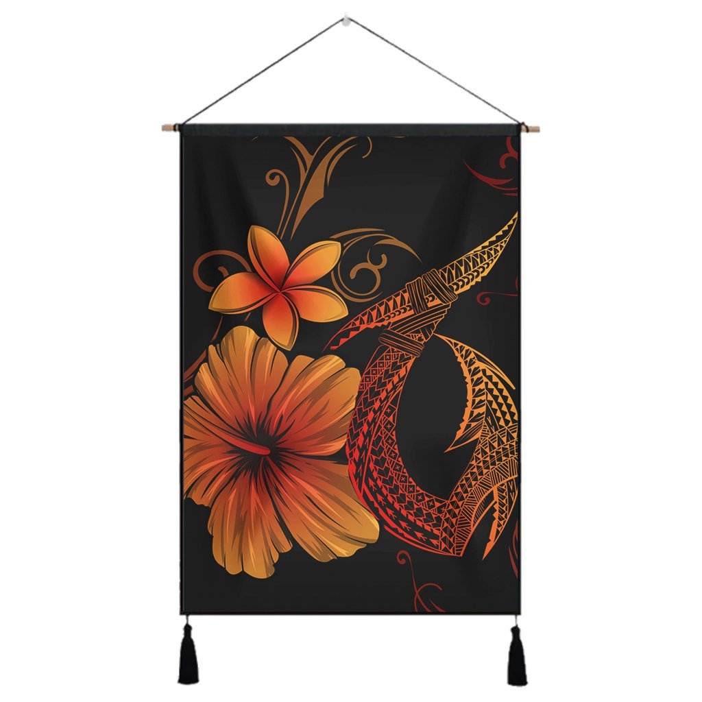 Hawaiian Fish Hook Hibiscus Plumeria Polynesian Hanging Poster - Orange - AH Hanging Poster Cotton And Linen - Polynesian Pride