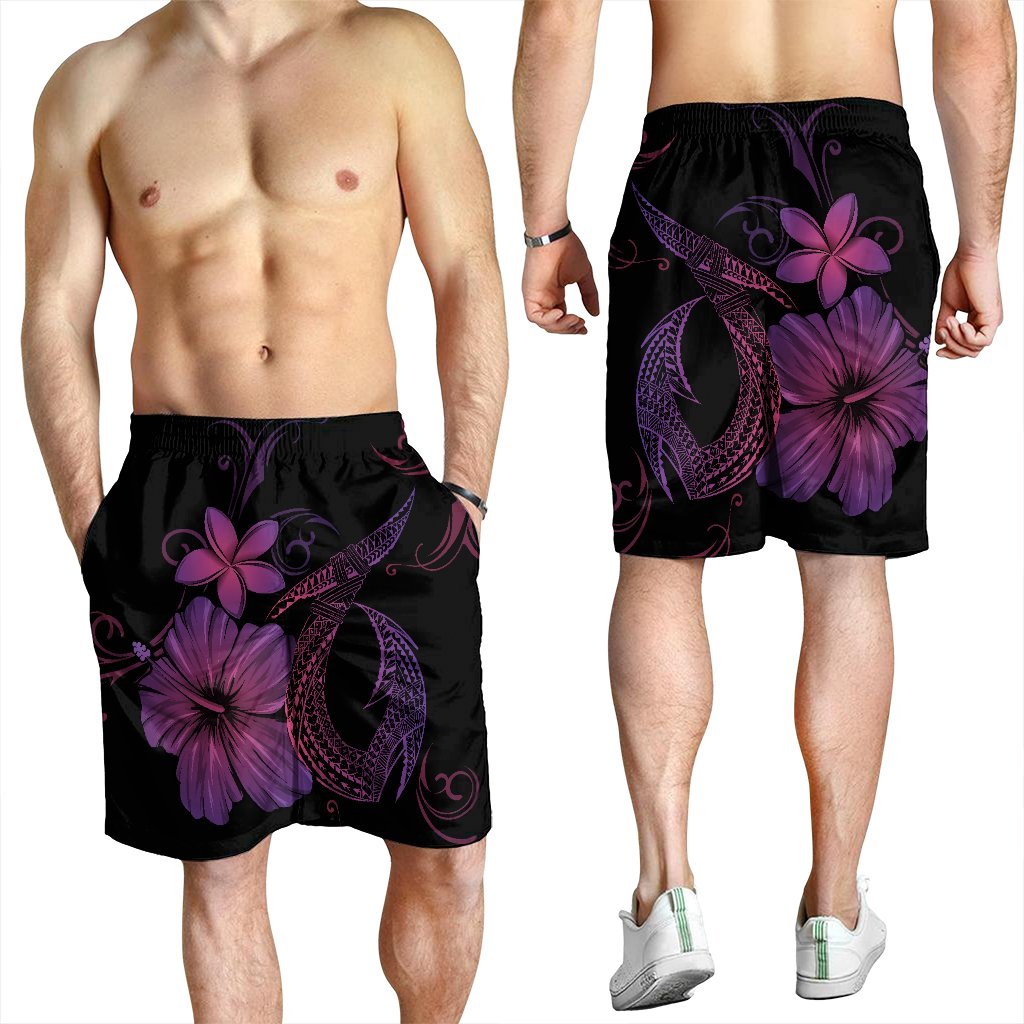 Hawaiian Fish Hook Hibiscus Plumeria Polynesian Men's Shorts - Pink - AH - Polynesian Pride
