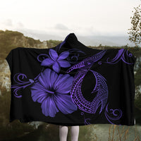 Hawaiian Fish Hook Hibiscus Plumeria Polynesian Hooded Blanket - Purple - AH - Polynesian Pride