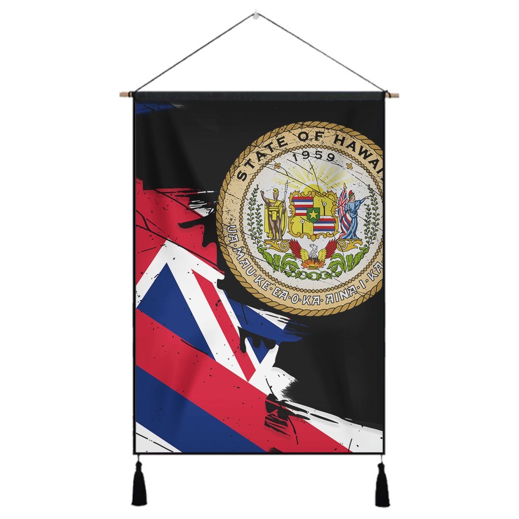 Hawaiian Flag Coat Of Arms Of Hawaii Polynesian Hanging Poster - Classic Style Hanging Poster Cotton And Linen - Polynesian Pride