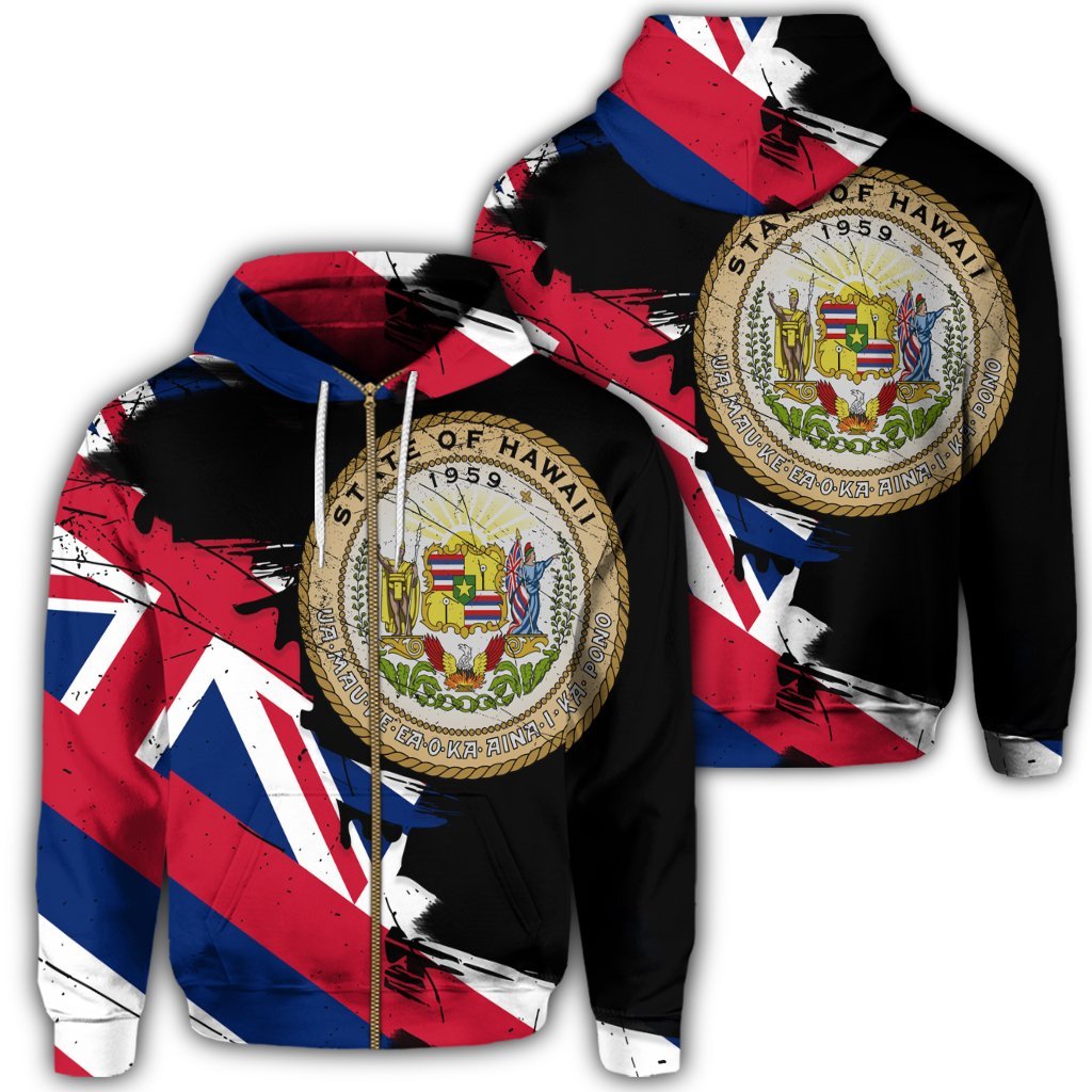 Hawaiian Flag Coat of Arms of Hawaii Polynesian Zip Hoodie Classic Style Unisex Art - Polynesian Pride